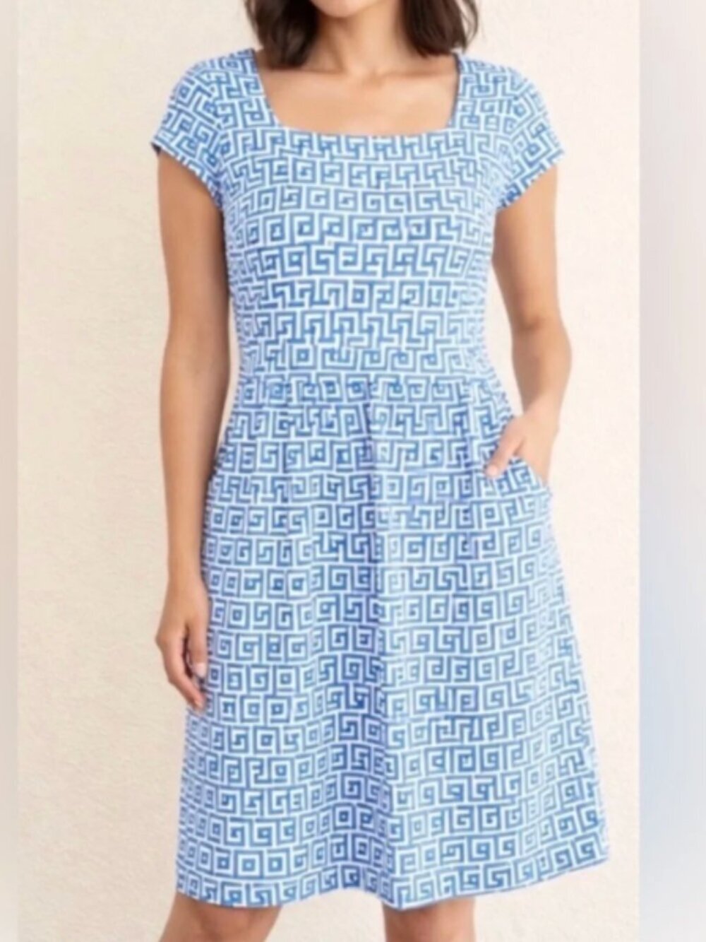 J. McLaughlin Emma Dress White Periwinkle South Coast Key Geometric Print XS NWT